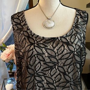 Ann Taylor Sleeveless Top w/ Faux Leather Cutout Overlay ~ Sz L